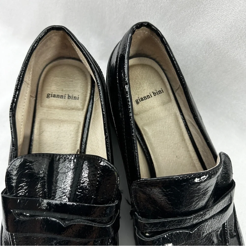 Gianni Bini Loafers Patent Leather Platform Lug Soles Black 8 Business Work
